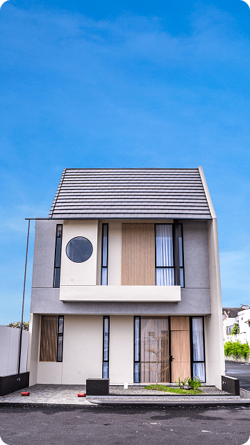 Fasad rumah modern bergaya Jepang, dua lantai